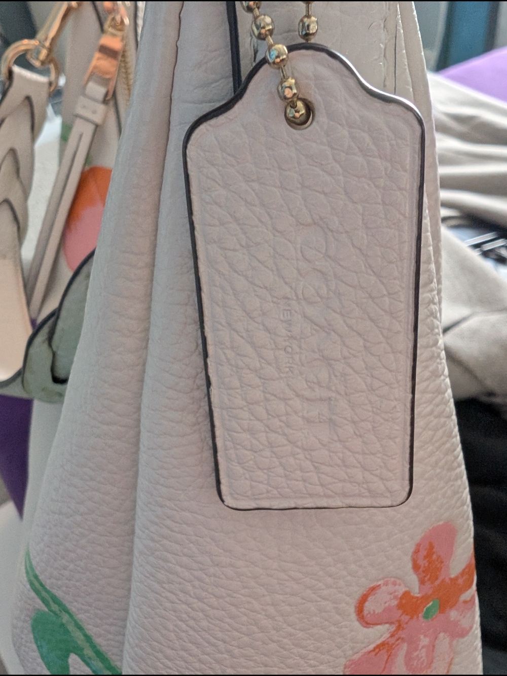 Coach Floral Print Pebbled Leather Hobo Bag in Light Pink - Picture 4 of 6